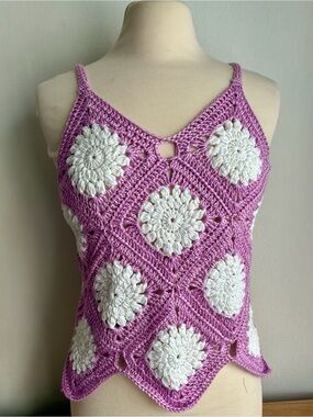 Purple and White Crochet Camisole Top by
